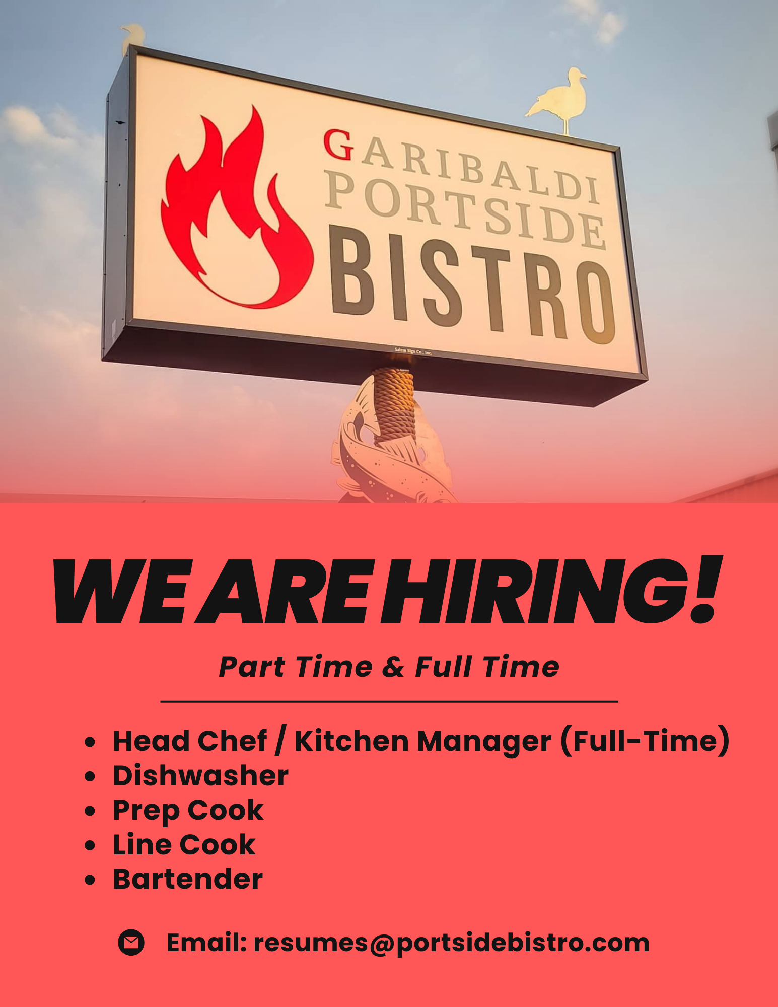 We are hiring: Full and Part Time Positions